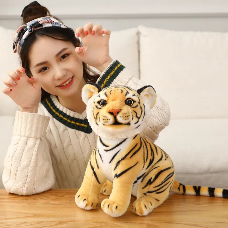 23cm Realistic Baby Tiger Plush Toy Stuffed Soft Wild Animal Forest Tiger Pillow Dolls For Kids Birthday Gift