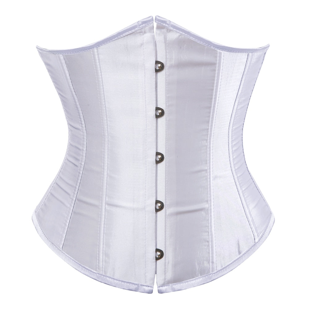 Underbust Corset Women's Underwear Waist Slimming Body Shaper Corset Top for Women Steampunk Lace-up Corset Belt White