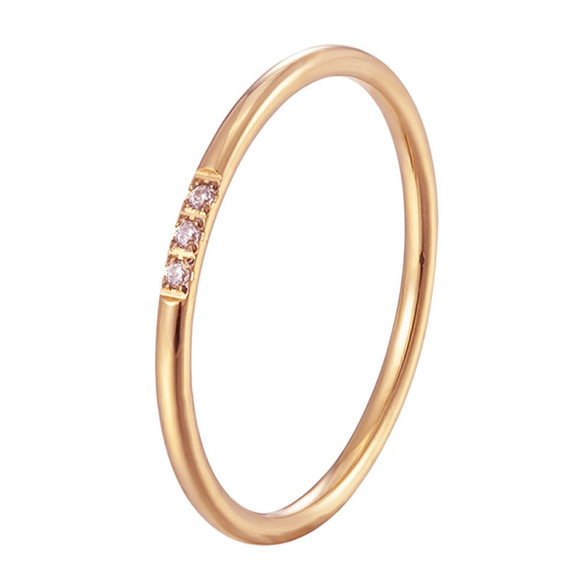 New Fashion 1mm stainless steel Cubic Zirconia Thin Finger Ring Fashion Jewelry Zircon Wedding Ring