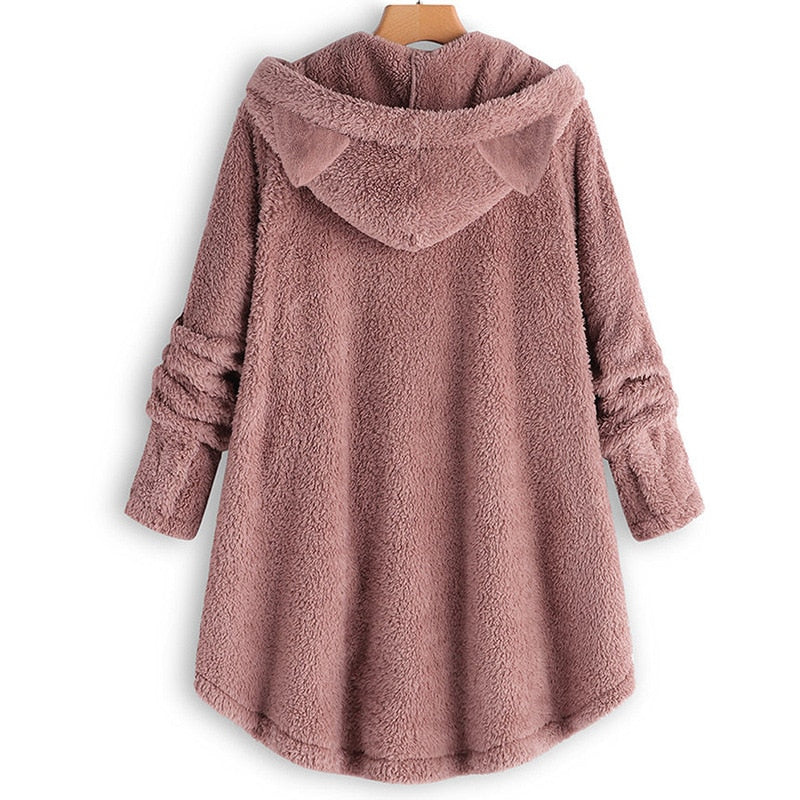 Autumn Winter Pink Women Hooded Sweatshirts Warm Pocket Hoodies Tops Loose Soft Cute Patchwork Coat Harajuku Fashion