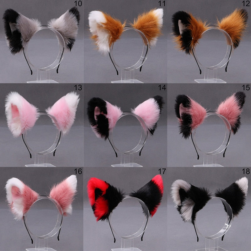 Cute Anime Cat Fox Fur Ear Hair Hoops Hairband Night Party Club Cosplay Hair Clip For Girls Ear Hair Band Lolita Hair Accessorie