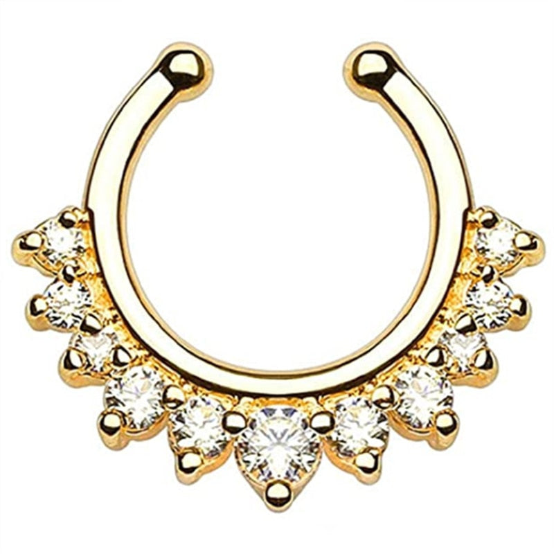 1/2Piece Stainless Stell Fake Nose Ring Septum Piercing Jewelry Crystal Fake Septum Piercing Ring Bulk Faux Nose Piercing Lot