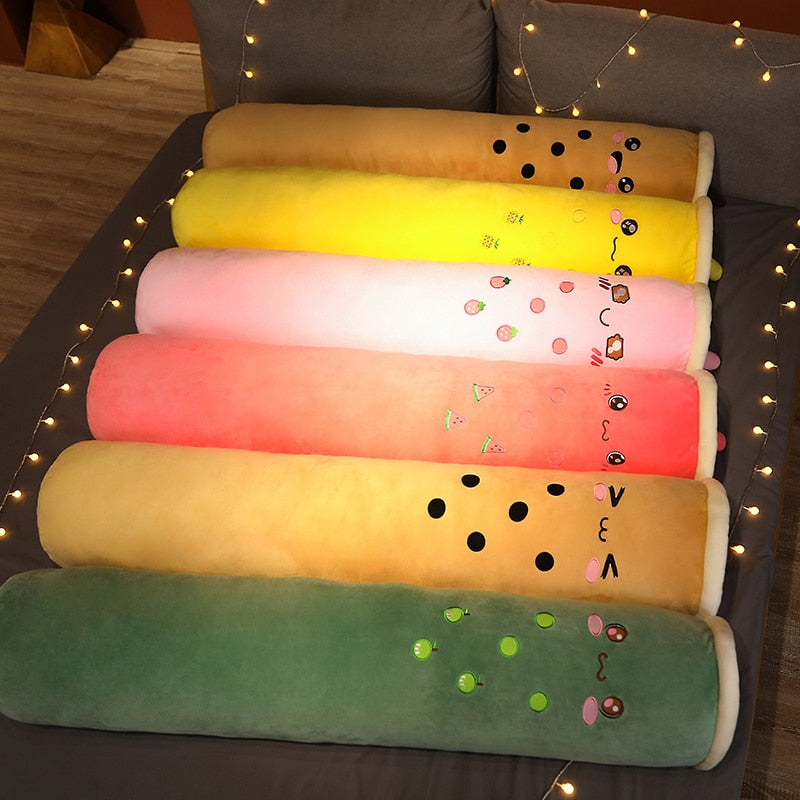 150cm Cute Bubble Tea Cup Plush Toy Soft Long Stuffed Pillow Plushies Kawaii Fruit Milk Tea Plush Doll Sleeping Cushion Girl Gift