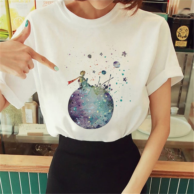 Hot Spring Summer Little Prince Graphic Women's T-Shirt Little Prince Graphic Tees Vouge Shirts For women O-Neck Short Sleeve
