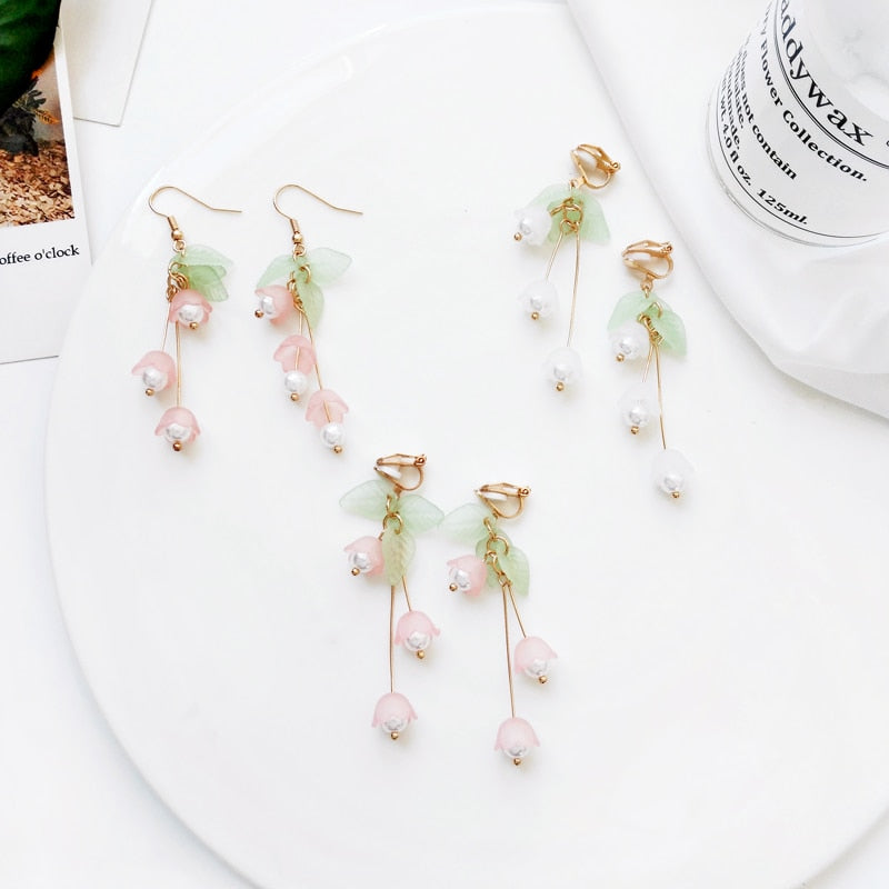 Aestheticism literature eardrop small pure and fresh and sweet girl lilies flowers earring students joker fashion earrings