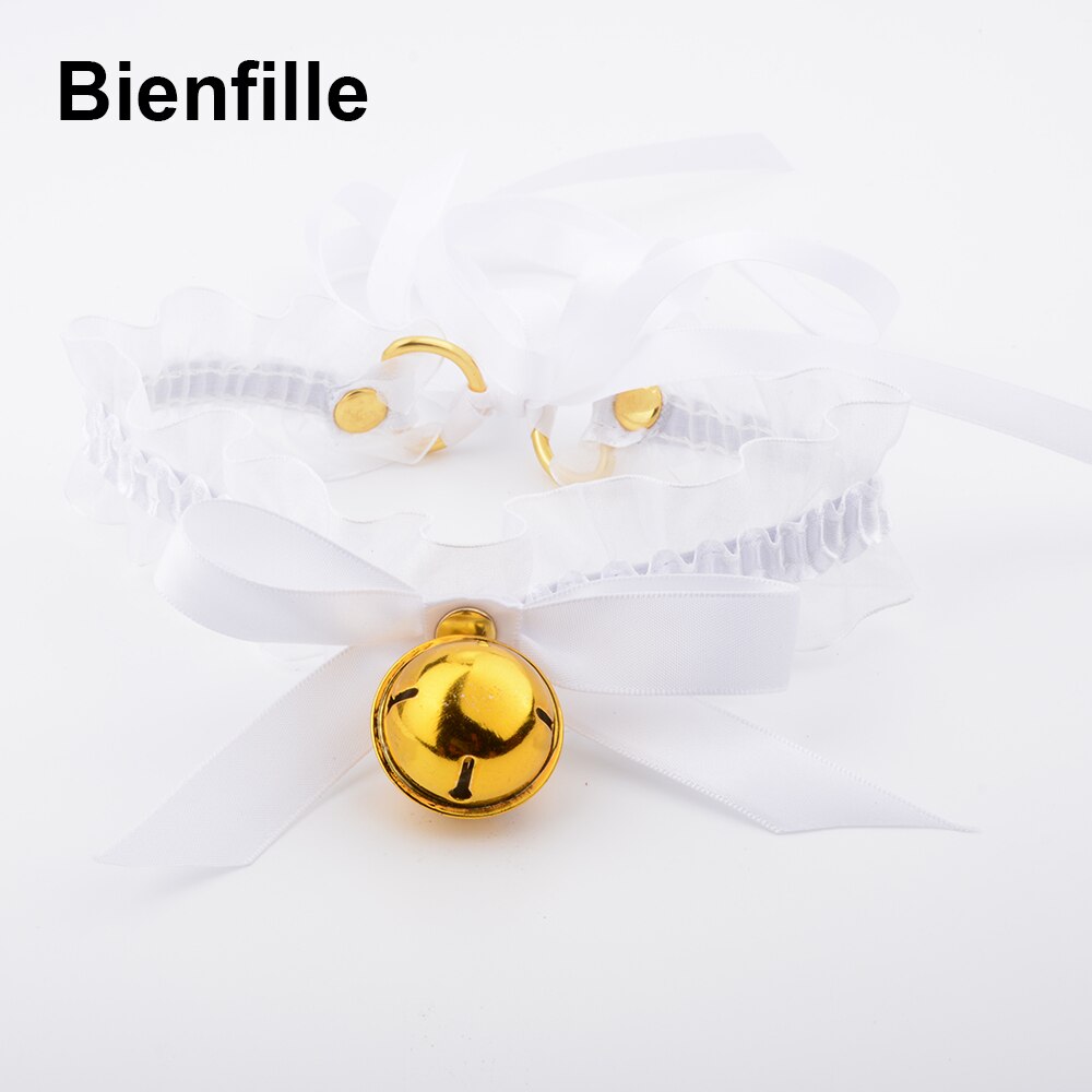 Cute Harajuku Girl Handmade Lace Up Bell Choker Gold Coloured Bell Hanging Jingle Collar Kawaii Lolita Bow Ribbon Choker