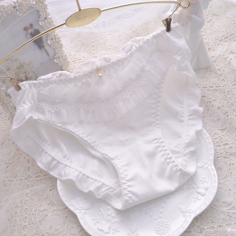 Ruffle Princess Cotton Underwear Embroidery Lace Middle Waist Women's Panties Seamless Cute Lovely Sweety Female Lingerie Breifs