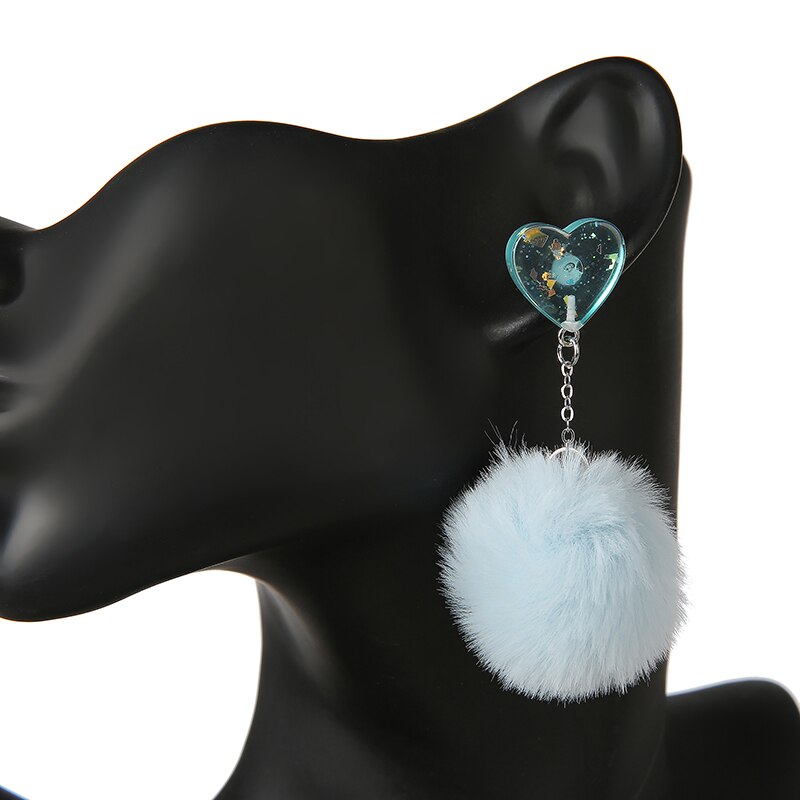 1Pair Cute stud earring multicolours heart resin earring with Puffer Ball Earrings Fashion For Women ChildrenJewelry Gift