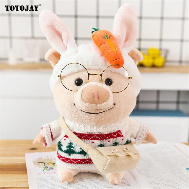 Pig Stuffed Animal Plush Toy Cartoon Cute Kawaii Piggy Plushie With Clothes Dress-Up Soft Doll Baby Kids Girls Birthday Christmas Gift