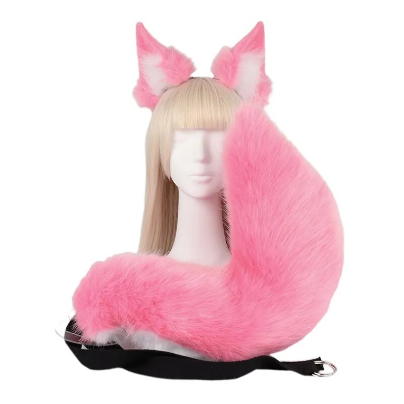 Fox Ears and Tail Set,Furry Cat Ears Headband with Tail,Kitten Anime Fox Ears,Halloween Cosplay Party Fox Costumes