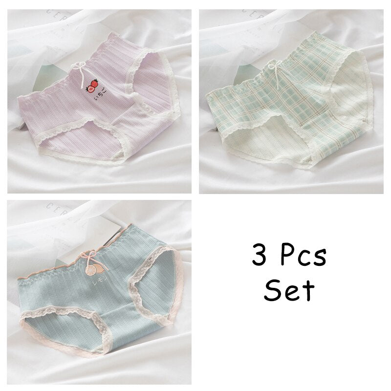 WONTIVE 3pcs Set For Women Cotton Panties Women's Cute Underwear Girls 3 pcs lot pieces 95% Cotton Briefs Mid Waist Period Panty