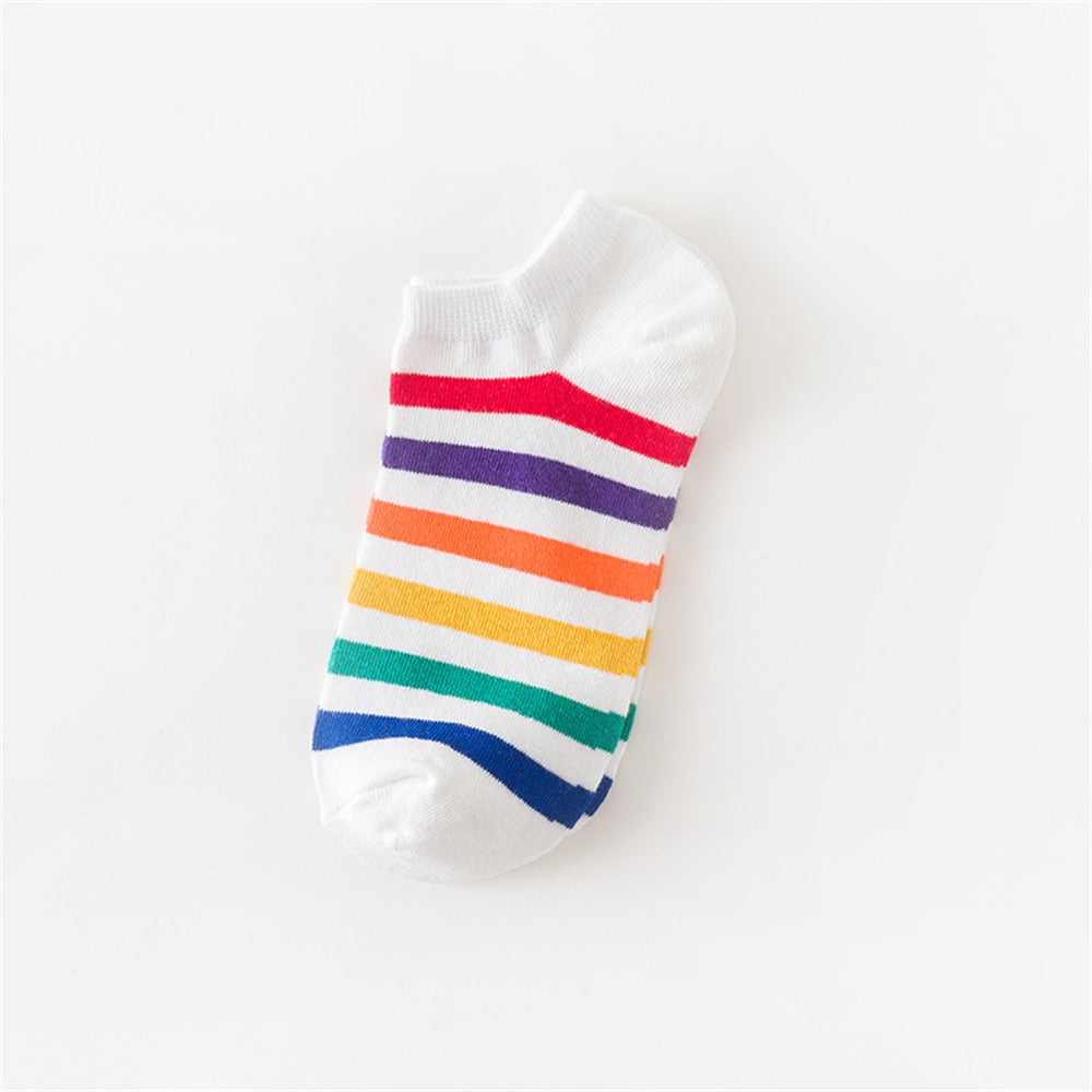 INS Funny Cartoon Egg Socks Cute Girls' Happy Animal Fruit Foods Short Sokken Omelette Strawberry Pineapple Rainbow Stripes