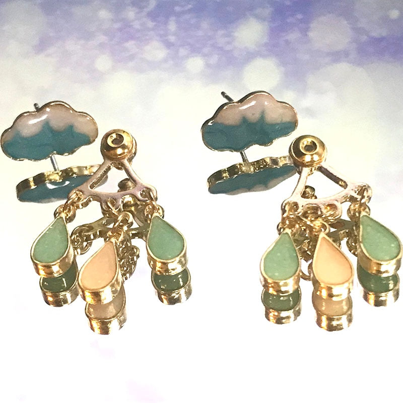 Original Cute Cloud Blue Raindrop Dangle Earrings For Women Sweet White Glaze Rain Charming Drop Earrings Jewelry Earings
