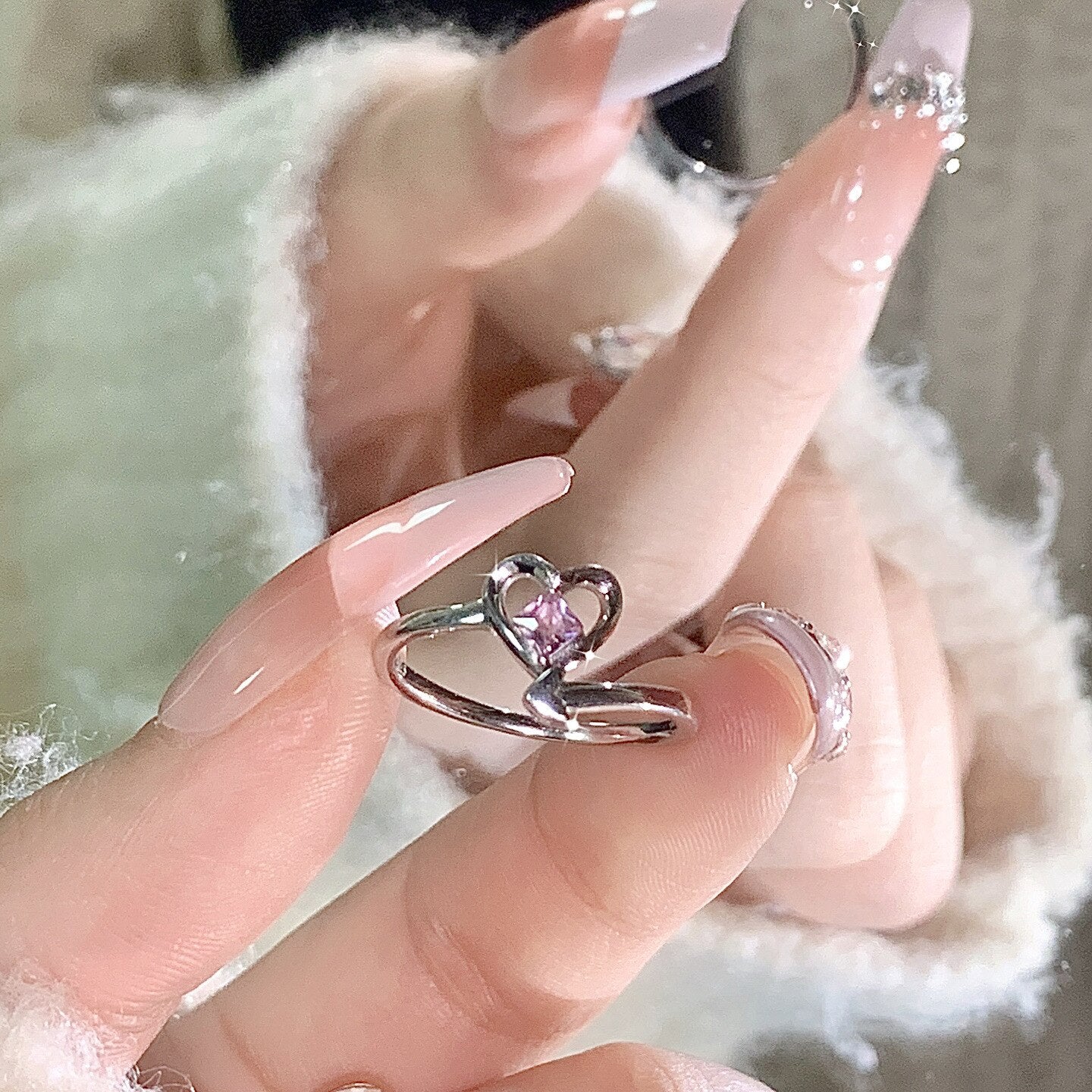 Fashion Shiny Purple Rhinestone Opening Couple Rings for Women Men Vintage Crystal Star Adjustable Ring Lover Y2K Jewelry