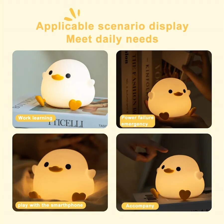 New Cute Duck Night Lamp Cartoon Silicone Usb Rechargeable Sleeping Light Touch Sensor Timing Bedroom Bedside for Kid Gift