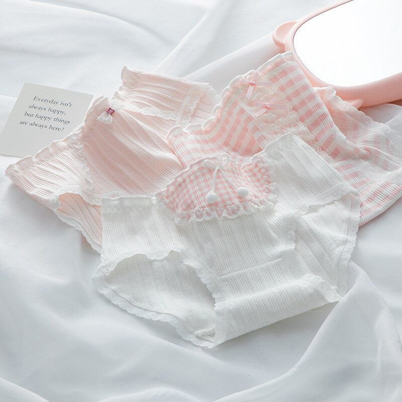 WONTIVE 1pc 3pcs set Cute Panties with Bow Knot Womens Cotton Panties Pink Lolita Japanese Panty Underwear For Women Girl Briefs