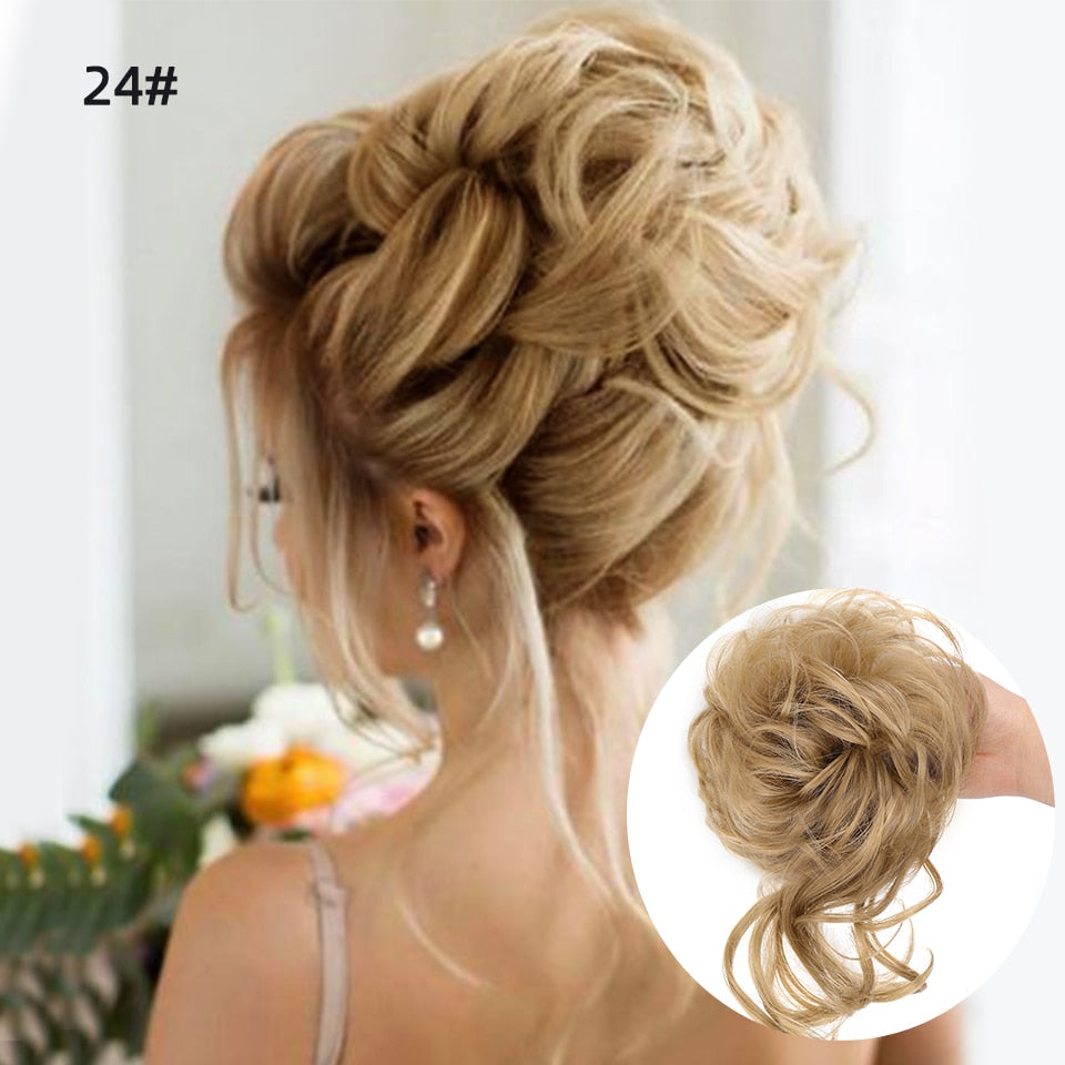 Curly Hair Bun Chignon Clip-on Scrunchies for Women: Black Brown and Blonde
