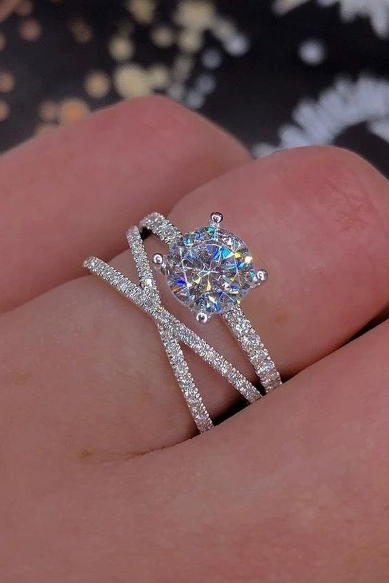 Dazzling Silver Color White Zircon Ring Anniversary Gift Engagement Bridal Wedding Rings Jewelry for Women