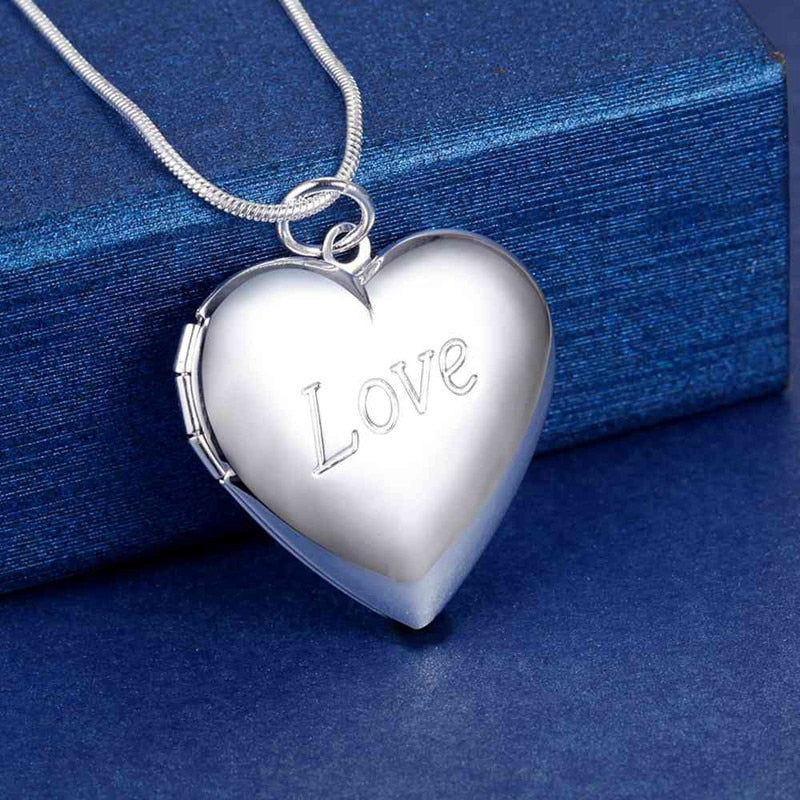925hot sale Silver color Photo Frame Pendant Necklace Snake Chain For Woman Charm Wedding Fashion Jewelry ColorLN072