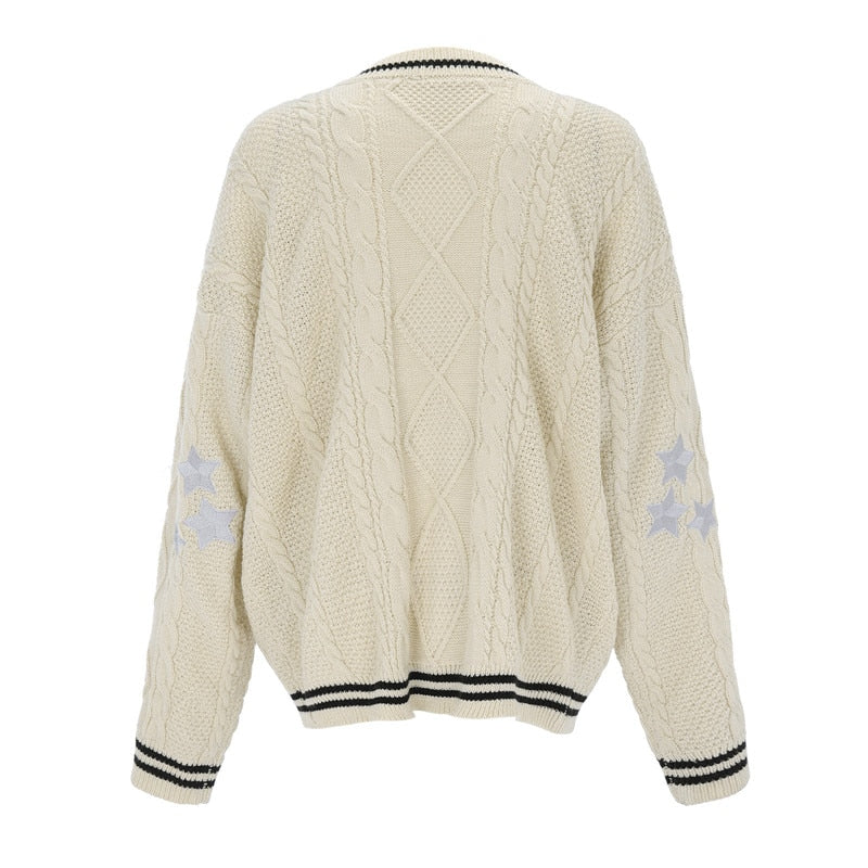 Women Slight Strech Loose Fit Star Embroidery Trend Tay V-neck Lor Cardigan Fashion Warm Swif T Sweater Cardigan Mujer
