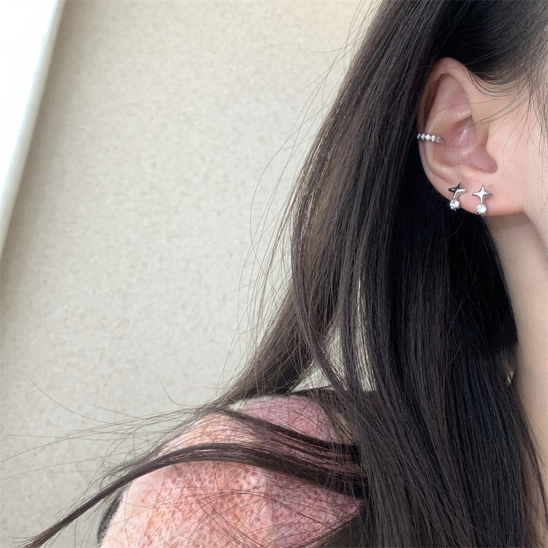 6pcs/Set Girl Personality Fashion Y2k Pink Crystal Temperament Earrings Piercing For Women Ears Korean Fashion New Ins