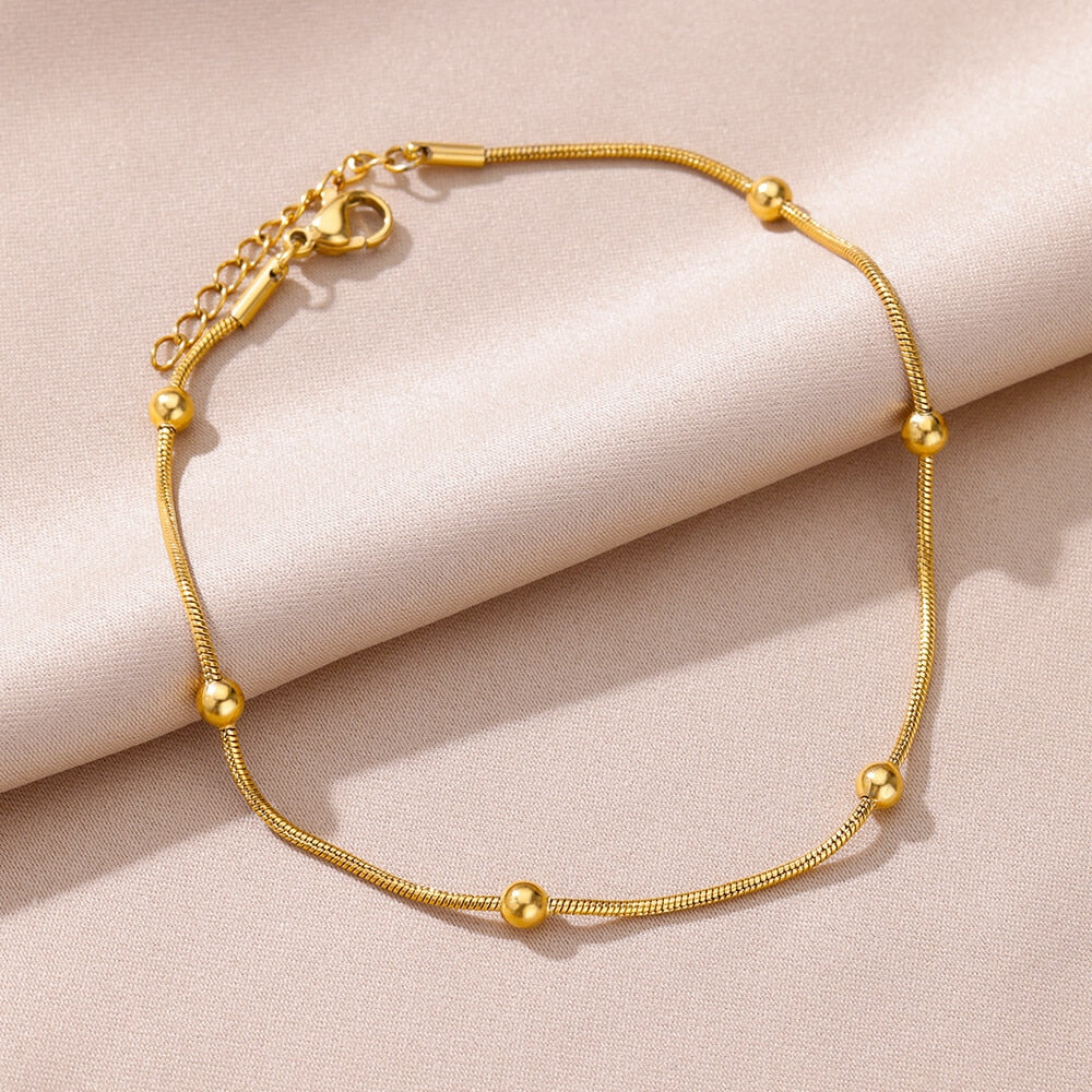 Anklets for Women Summer Beach Accessories Stainless Steel Imitation Pearl Chain Anklet Gold Color Leg Bracelets Body Chain Gift