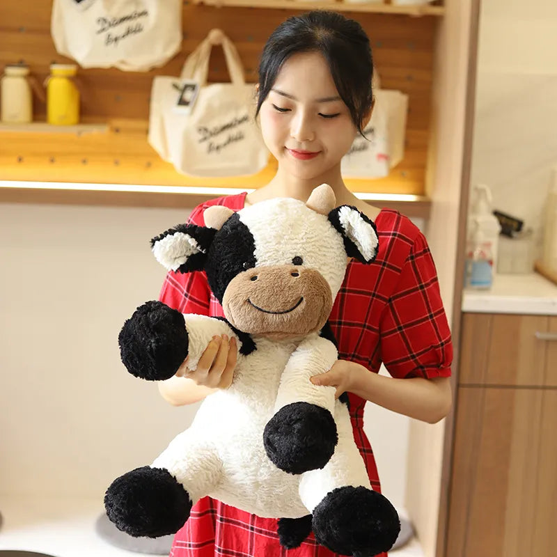 Kawaii Sitting Milk Cow Year Plush Toys Lifelike Stuffed Animal Doll Cute Appease Cattle For Children Kids Christmas Gift