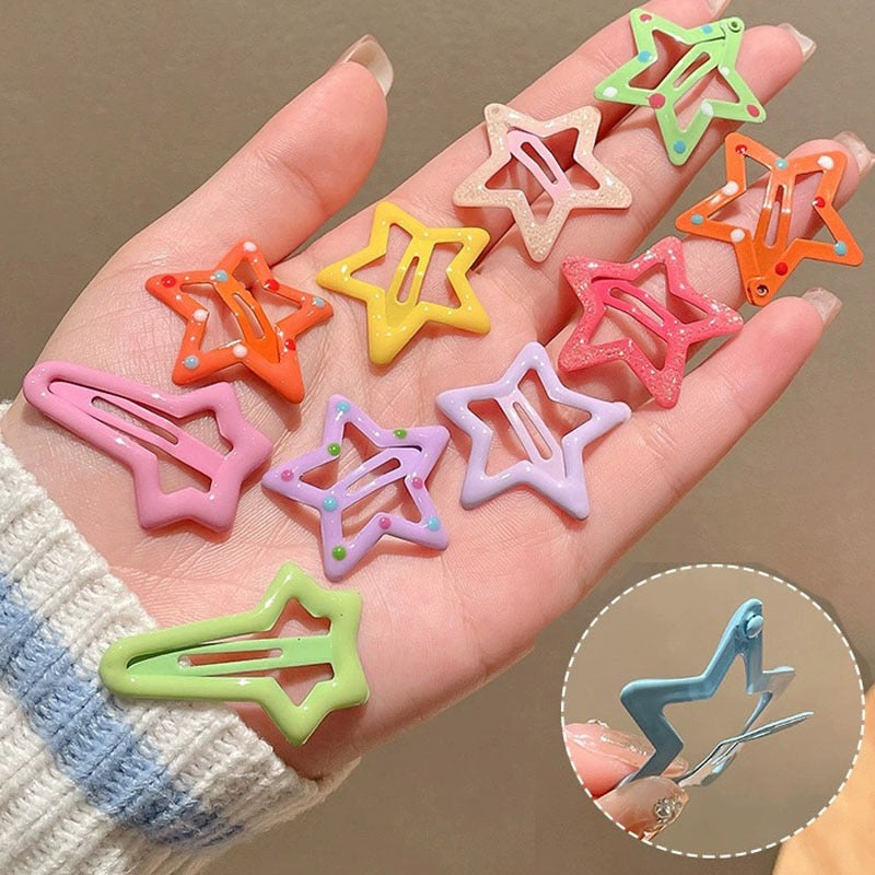 10pcs Colorful Star BB Hair Clips Y2K Women Grils Cute Metal Star Hairpin Side Barrettes Hair Grip Headwear Hair Accessories