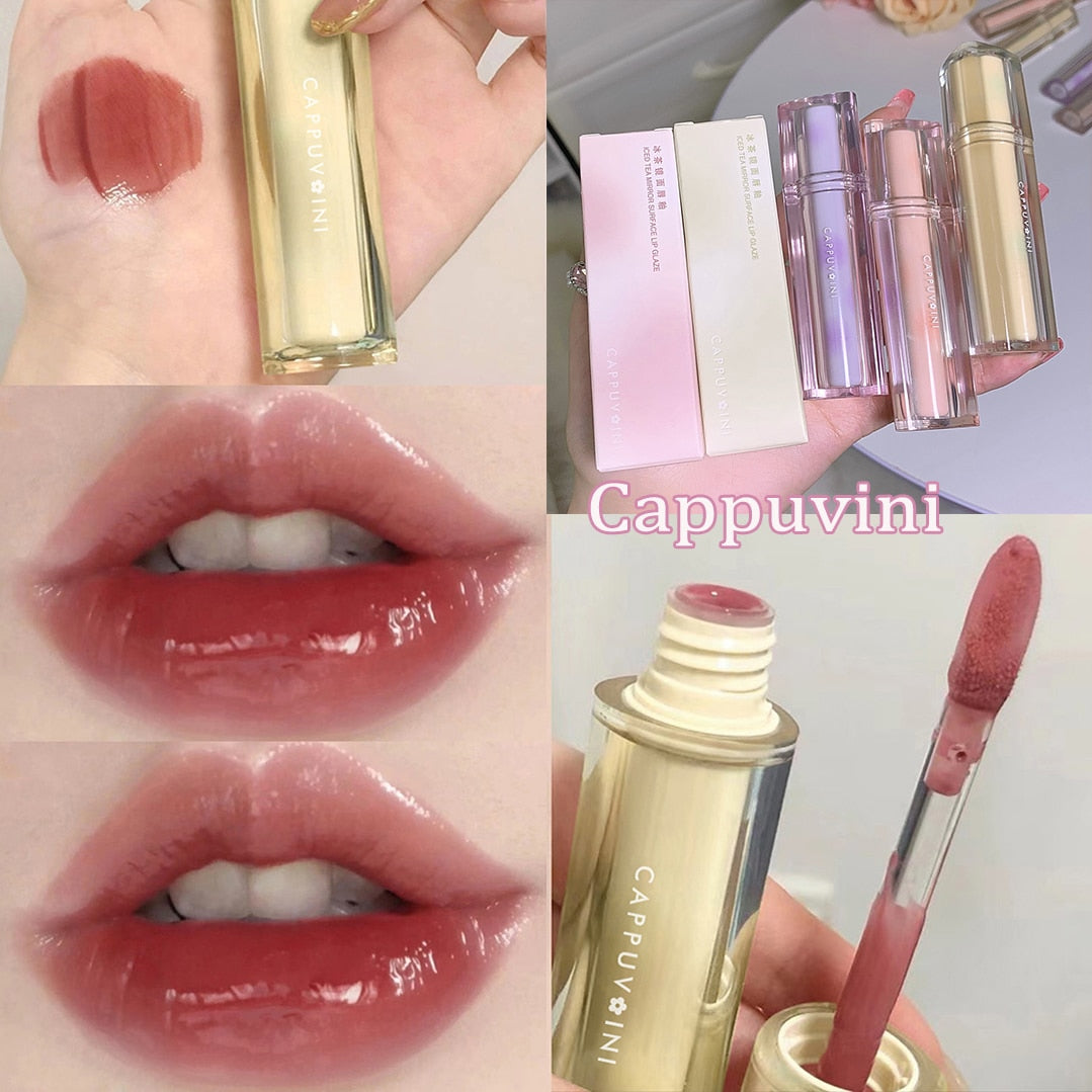 Iced Tea Mirror Lip Glaze Watery Lip Gloss Waterproof Lasting Transparent Jelly Liquid Lipstick Womon Beauty Makeup Lip Cosmetic