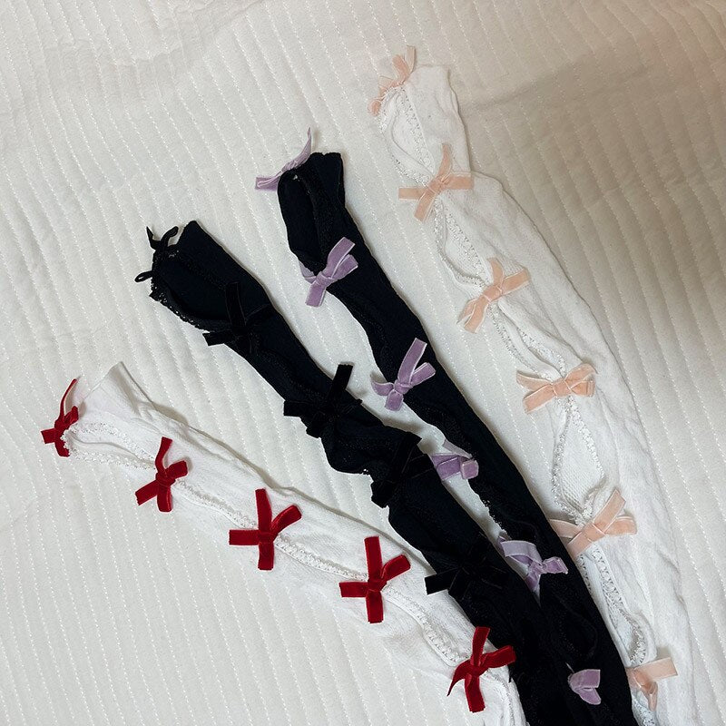 Bow Fingerless Gloves Lolita Jk Lace Flocked Gothic DIY Shawl Sunscreen Sleeve Clothing Accessories Elastic Mesh Punk Gloves