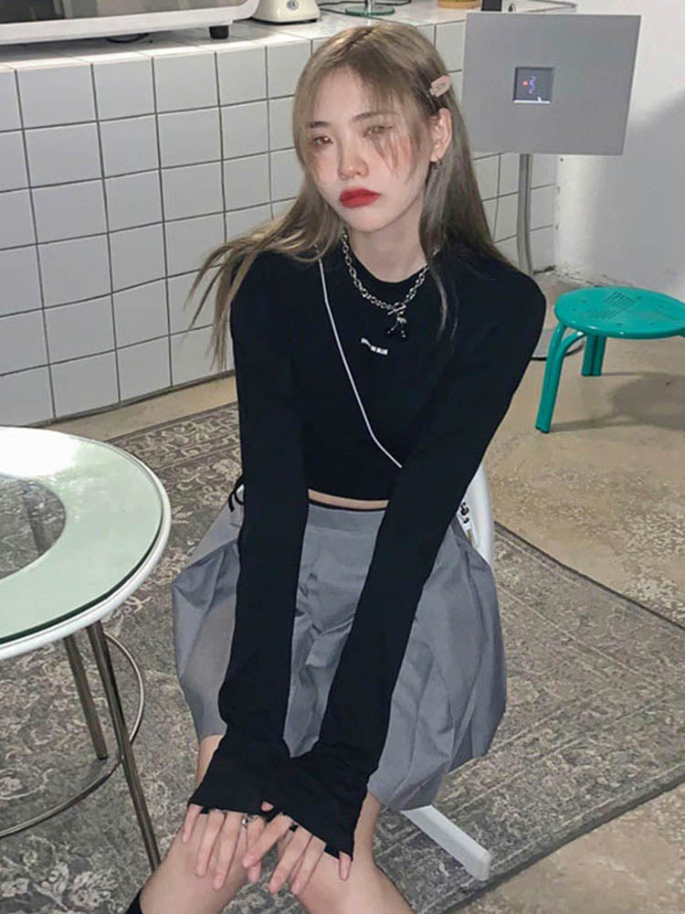 Long Sleeve T-shirts Women Design Crop Ins Prevalent Bandage Tops Harajuku Ulzzang Street Spring Female Ropa Hot Skinny New