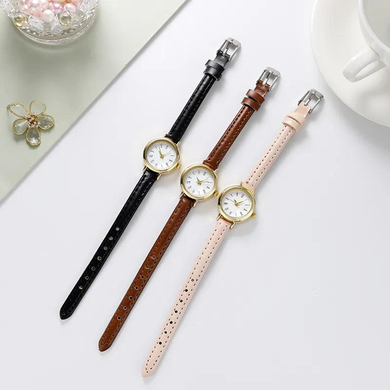 New Fashion Small Round Girl's Belt Watch Quartz Women's Watch Gift