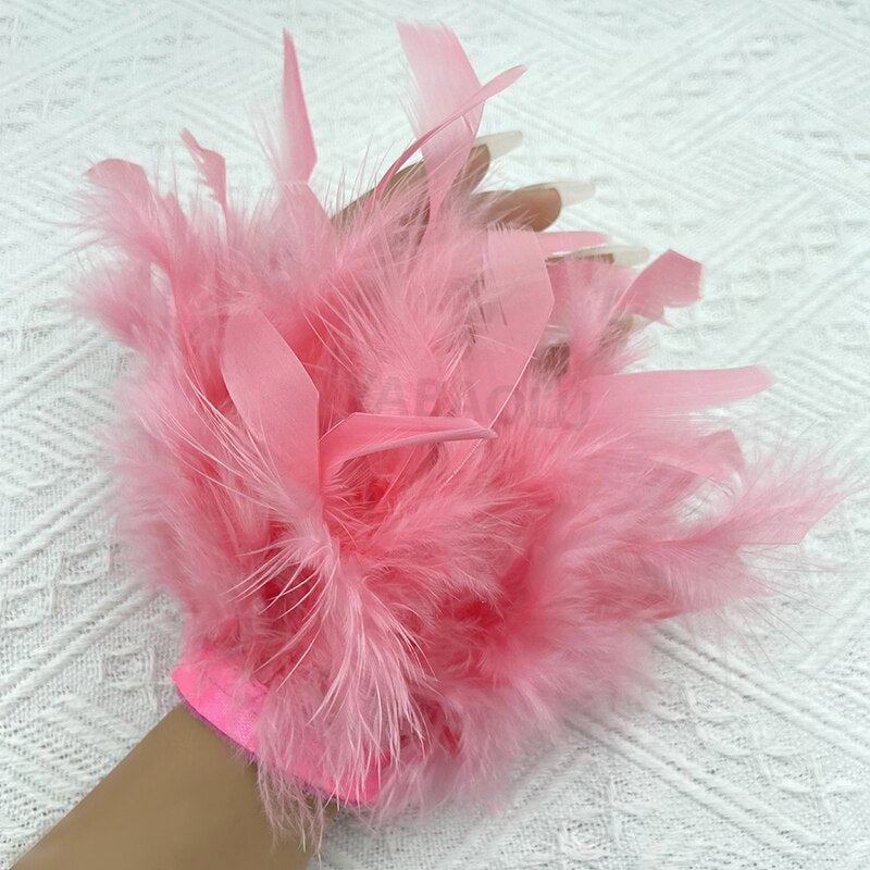 Women Natural Fur Feather Cuffs Snap On Bracelet Arm Cuff Shirts Sleeves For Women Real Ostrich Feather Anklet Wrist Cuff