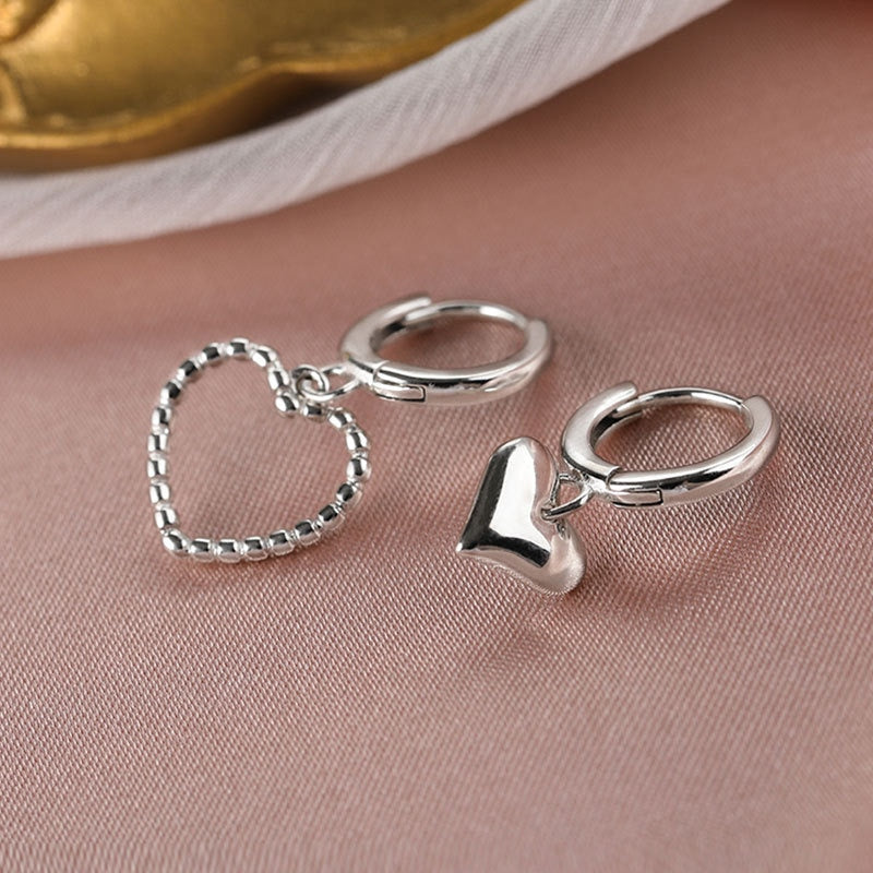 Silver Color Geometric Heart-shaped Earrings for Women Girls Fashion Hollow Heart Hoop Earrings INS Jewelry Accessories