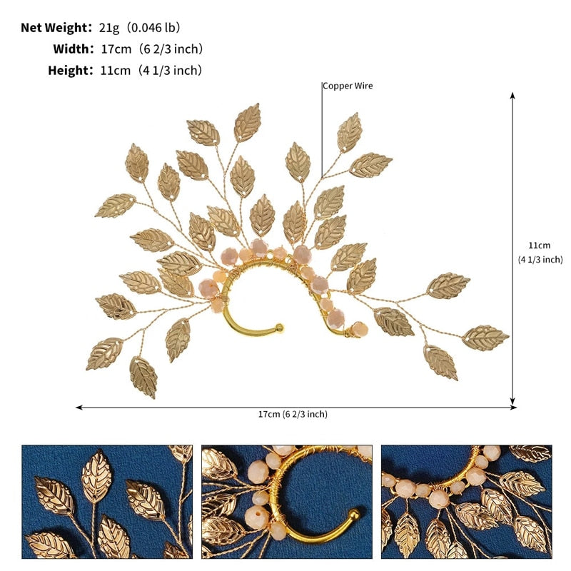 Alloy Leaves Women Ear Cuff Vintage Baroque Exaggerated Beads Clip Earrings Handmade Party Jewelry Gifts Female