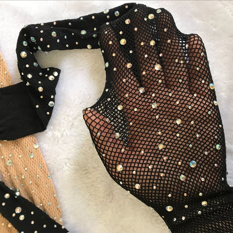 Summer Fishnet Diamond Pantyhose Women Fashion Shiny Net Tights Female Slim Rhinestone Mesh Nylon Stockings Tights