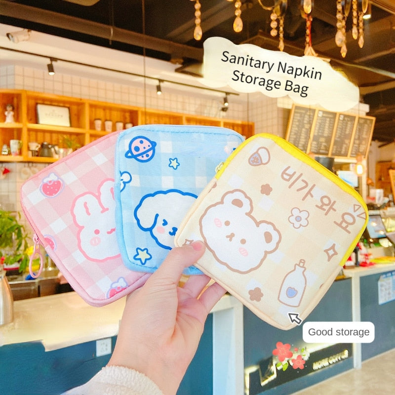 Cute Large Capacity Sanitary Napkin Storage Bags Cartoon Rabbit Bear Girls Physiological Period Tampon Organiser Bag Mini Bag