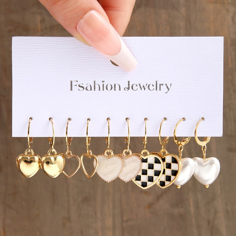 Pink Cartoon Duck Earrings Set Cute Animal Butterfly Heart Dangle Earrings For Women Girls Geometric Earring Trendy Jewelry Gift