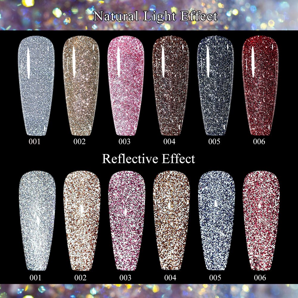 MIZHSE 10ML/7ML Reflective Glitter Gel Nail Polish Semi-Permanent UV LED Nail Varnish Hybrid Sparkling Gel For Nails Art Design