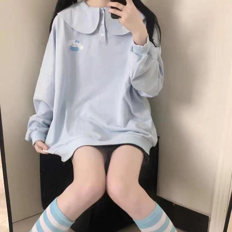 Kawaii Long Sleeve Top T-shirt Women Pullovers Oversized Loose Cute Autumn Spring New Soft Girl Tops Sportwear Sweatshirts