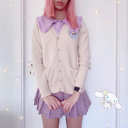 Pastel Kawaii Cardigan Charming Embroidered Badge Cute Knit Sweater