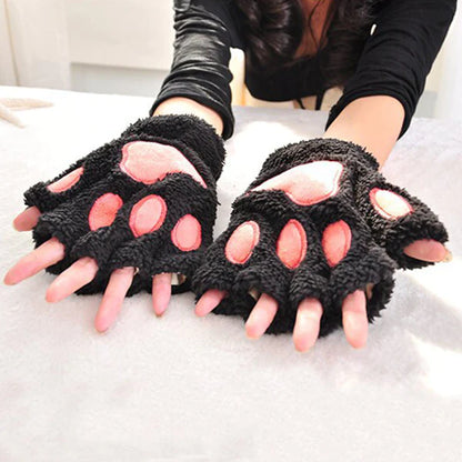 Cozy Kitten Mittens Women's Soft Fingerless Gloves for Kitty Cats