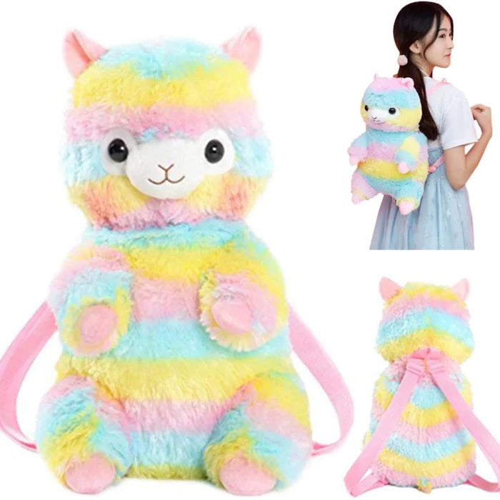 Fluffy Rainbow Alpaca Mini Backpack Soft Sweet & Mega Kawaii~