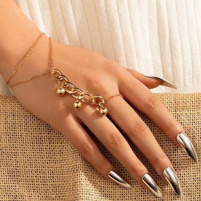 Vintage Punk Butterfly Tassel Chain Ring With Bracelet Link Wrist Chain Finger Rings For Women Flower Pearl Zircon Ring Jewelry