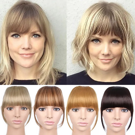 Alileader Clip-in Hair Bangs Natural Synthetic Fringe Fake Bangs for Women High Temperature Fiber Fake Hair Blunt Bangs