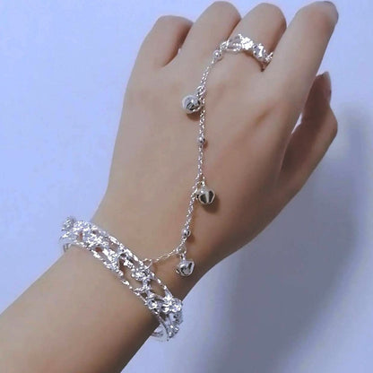 Vintage Punk Butterfly Tassel Chain Ring With Bracelet Link Wrist Chain Finger Rings For Women Flower Pearl Zircon Ring Jewelry