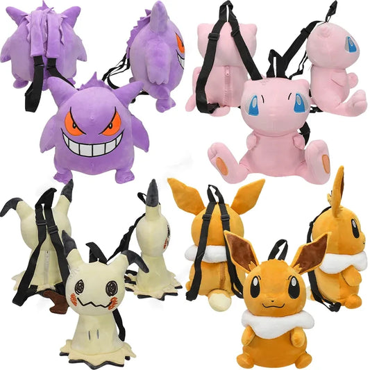 5 Styles Pokemon Backpack Plush Bag Eevee Gengar Snorlax Mimikyu Mew Backpack Schoolbag Shoulder Bag Toy for Kids Christmas Gift