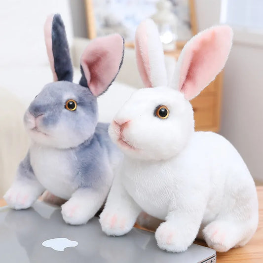Realistic Bunny Stuffed Animal Rabbit Plush Toy Soft Doll Cute Furry Plushie Model Christmas Gift Kawaii Home Decor