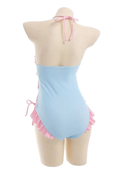 Happy Bunny Ruffled Corset Adult Women's Onesie Swimsuit & Romper