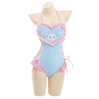 Happy Bunny Ruffled Corset Adult Women's Onesie Swimsuit & Romper